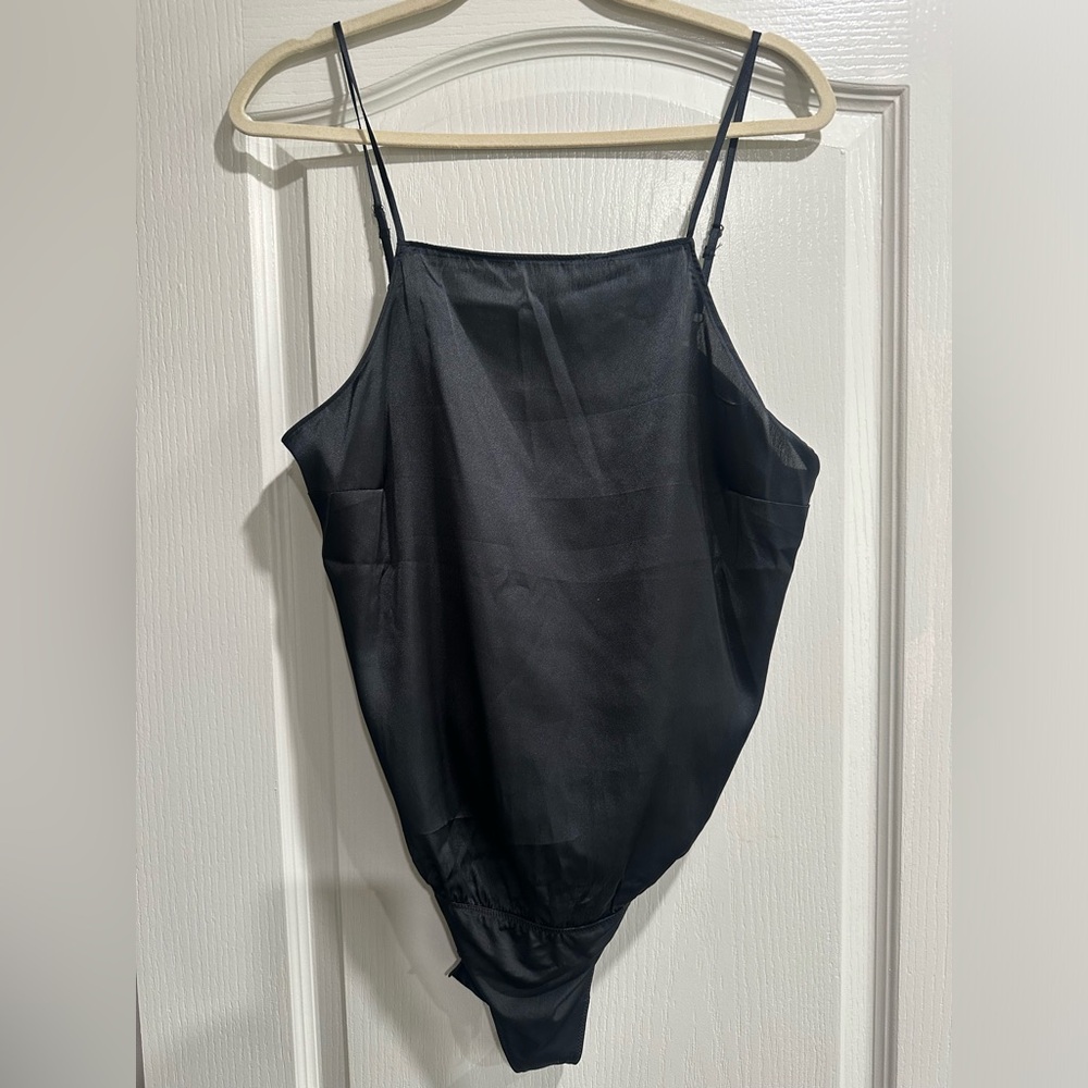 Abercrombie & Fitch Black Satin tie back bodysuit size L